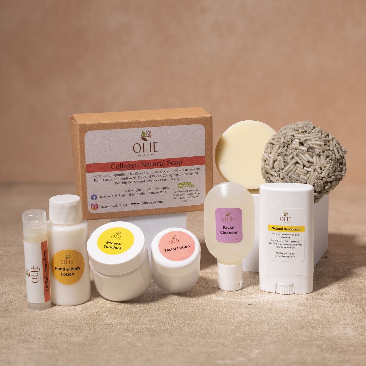 Facial, Skin & Hair Care Travel Kit – Collagen Soap + Coconut Body Lotion